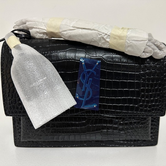New Saint Laurent Medium Sunset Croc-Embossed Leather Shoulder Bag - Picture 1 of 14